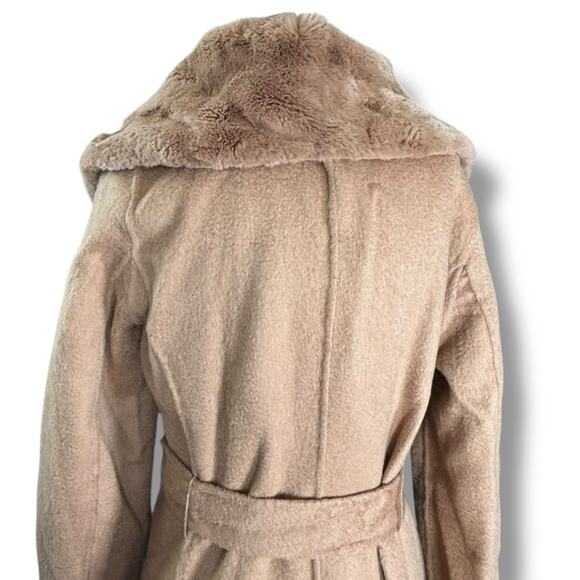 Maxchic Tan Camel Wool Cashmere Coat Rex Rabbit Oversized Collar XS Wrap Style - Picture 7 of 15